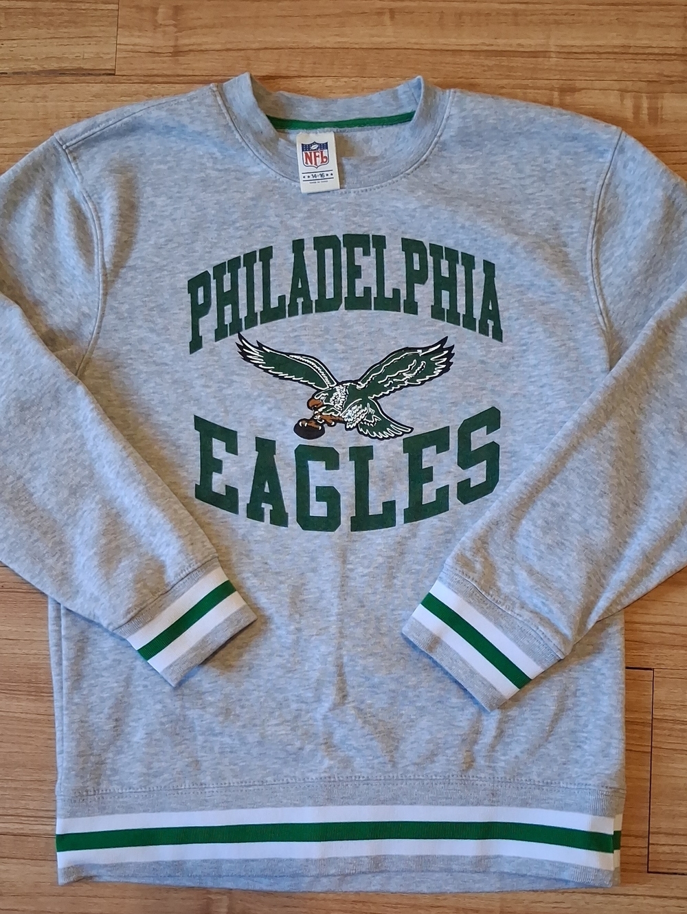 NFL Gray and Green Philadelphia Eagles Womens Crewneck Sweatshirt